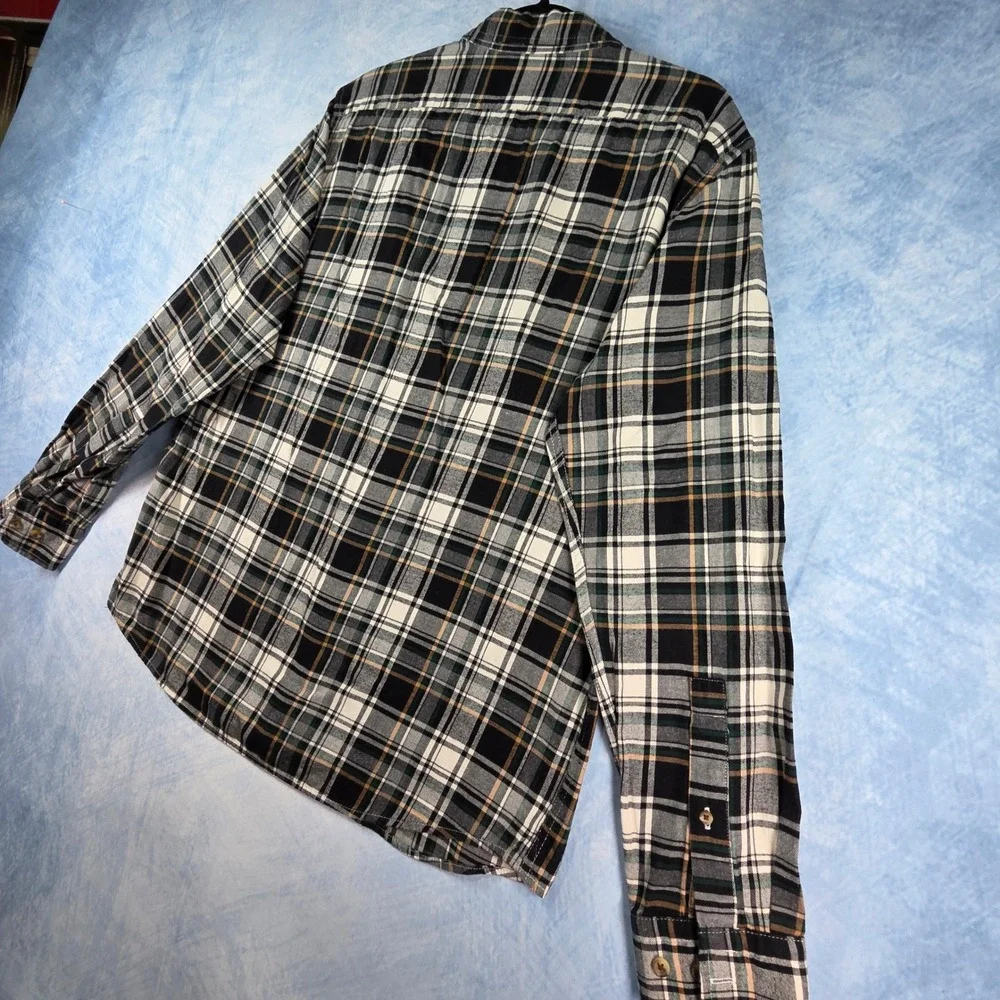 Banana Republic Mens Untucked Fit Plaid Button Down Shirt Black Green Medium